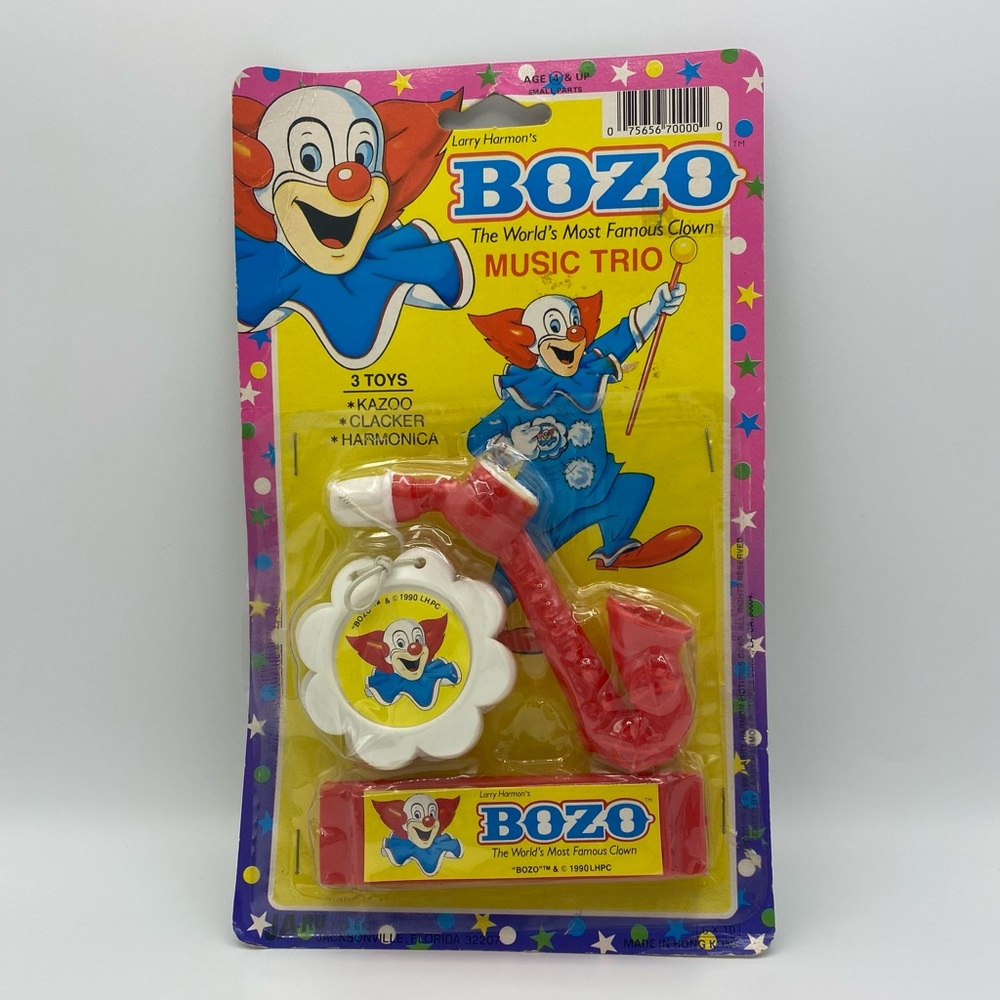 Bozo The Clown Kazoo Harmonica Clacker Set Jaru Vintage 1990 Plastic Detached